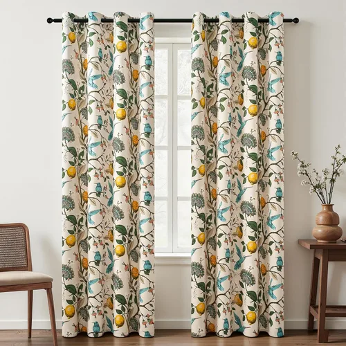 Miniatura 32 de Topfinel Cortinas beige para cocina, 36 pulgadas de largo, diseño botánico floral, colibrí, con ojales, oscurecimiento de habitación, media ventana