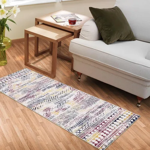 Miniatura 14 de Zacoo Alfombra bohemia para pasillo de 2 x 6 pies, alfombra geométrica de pelo bajo, antideslizante, resistente a las manchas, para cocina, marino