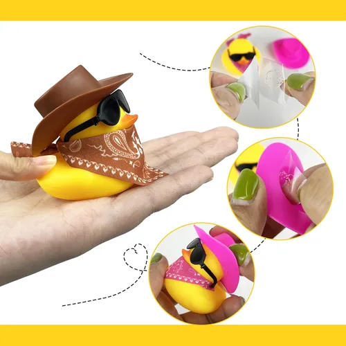 Miniatura 4 de 12 piezas Pato de Vaquero con Sombrero y Gafas de Sol Mini Juguetes de Patitos para Regalo de Fiesta de Cumpleaños de Natación