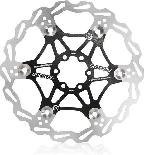 Miniatura 15 de BUCKLOS Rotor de freno de disco flotante de 160 mm, 180 mm, 203 mm, rotores de freno de bicicleta de montaña de acero inoxidable con 6 piezas de Azul