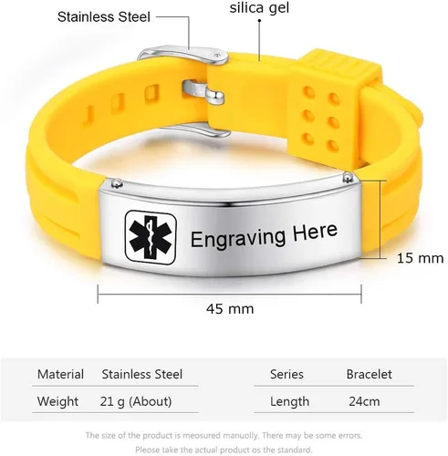 Miniatura 2 de Lam Hub Fong Pulseras de identificación médica ajustables para mujeres y hombres, pulseras deportivas de silicona personalizadas para niños y niñas