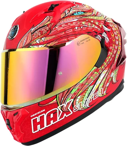 HAX Obsidian Pro Full Face Dual Visor Adult Motorcycle Helmet for Motorbike Street Bike with Pinlock Ready DOT Approved Obsidian Pro Slayer Rojo