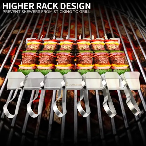 Miniatura 4 de Estante para brochetas de kebab - Estante de barbacoa de acero inoxidable compatible con brochetas de madera, redondas, metálicas, planas o de bambú