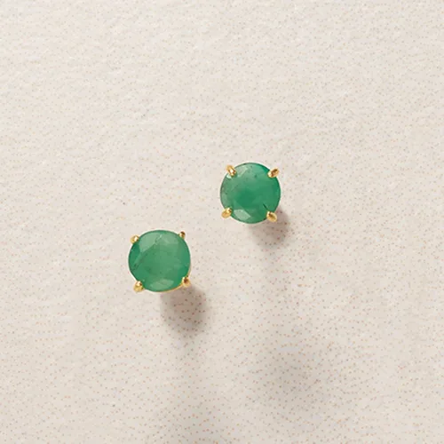 Miniatura 3 de Ross-Simons Aretes redondos de esmeralda de 0,50 quilates en oro amarillo de 14 quilates, Gema, esmeralda