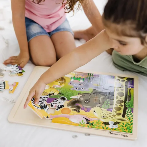 Miniatura 7 de Rompecabezas Melissa & Doug de safari en llanuras africanas, de madera con bandeja de almacenamiento (24 piezas)