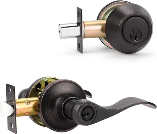 Miniatura 9 de KNOBWELL Juego de 2 manijas de puerta delantera y cerrojos con igual llave, manija de puerta exterior con cerradura de cerrojo de un solo cilindro