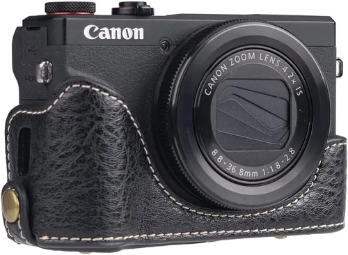 Miniatura 7 de Funda de piel sintética premium para cámara de cuerpo completo para Canon PowerShot G7 X Mark II/Mark III G7X2 G7X3 con correa para el cuello (negro)