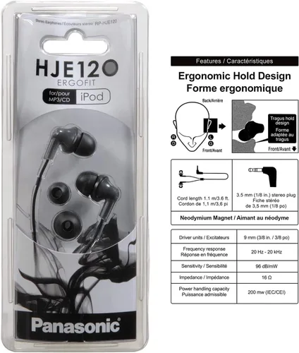 Miniatura 5 de Panasonic ErgoFit - Auriculares con cable, auriculares intrauditivos con sonido dinámico cristalino y ergonómicos de ajuste personalizado (S/M/L)