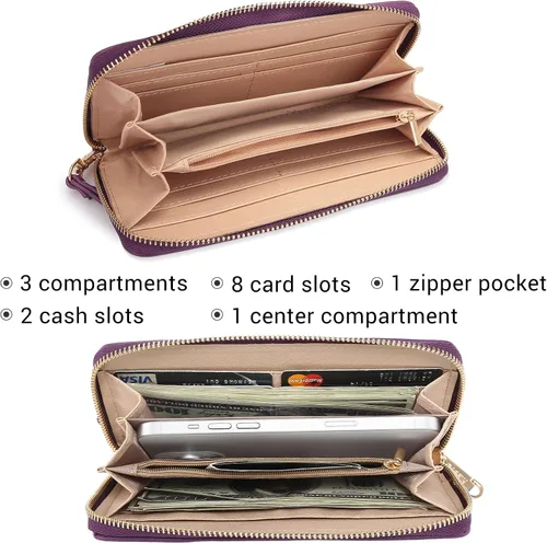 Miniatura 36 de Dasein Bolsos de mano de dos tonos para mujer, bolsos de hombro de cuero vegano, bolsa grande con cartera a juego