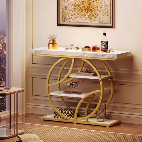 Miniatura 5 de Huuger Mesa de entrada de 41.3 pulgadas con parte superior de mármol, moderna mesa de sofá consola con estantes, para entrada, pasillo, entrada