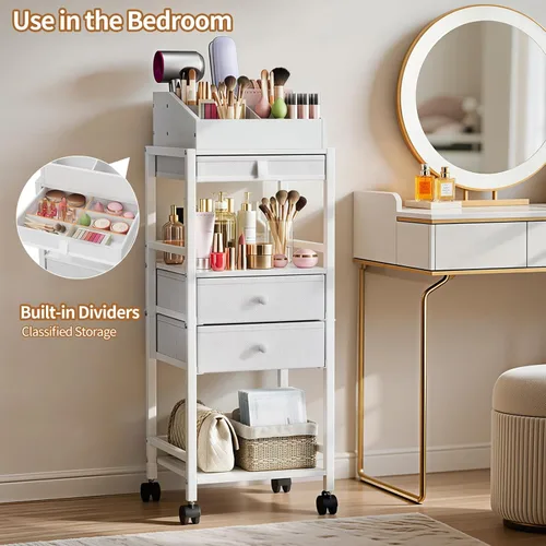 Miniatura 2 de Luxspire Carrito organizador de maquillaje, organizadores de cuidado de la piel de piso, almacenamiento de maquillaje con cajones, organizador