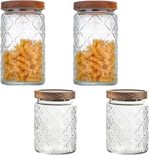 Miniatura 8 de Tarro de almacenamiento de vidrio vintage, recipiente de almacenamiento de alimentos para cocina y despensa con tapa de madera hermética