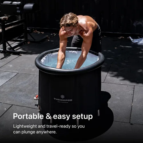 Miniatura 4 de The Pod Company Bañera de hielo estándar, bañera de inmersión fría de 84 galones con tapa de cubierta, bañera inflable portátil para adultos