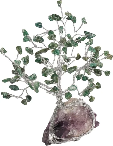 Árbol de cristal natural de jade verde con base de amatista con propiedades curativas, bonsái Feng Shui árbol de dinero para positividad