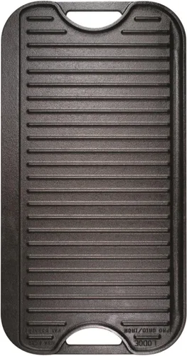 Lodge LPGI3 - Parrilla/plancha reversible de hierro fundido, 20 x 10.44 pulgadas, color negro y Cuisinart CGPR-221 prensa de hierro fundido (mango
