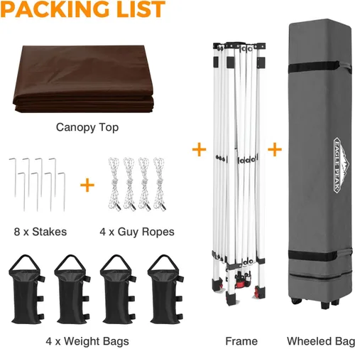 Miniatura 352 de EAGLE PEAK Tienda de campaña desplegable con bolsa de transporte con ruedas, 8 estacas, 4 cuerdas, 4 bolsas de peso, toldo de tienda de campaña