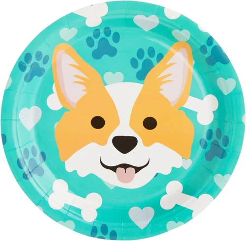 Miniatura 5 de 144 piezas Corgi suministros para fiestas, decoraciones de cumpleaños de perro con platos de papel, servilletas, tazas y cubiertos (sirve 24)