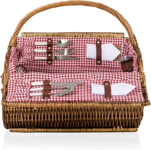 Miniatura 4 de Picnic TIME Cesta de picnic de mimbre para 2, romántica cesta de mimbre de madera redondeada de estilo inglés con servicio de lujo para 2