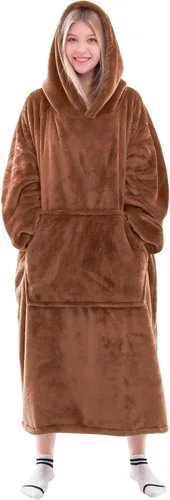 Miniatura 16 de Waitu - Sudadera tipo manta, para regalar a hombre o mujer, muy cálida y acogedora, gigantesca, con capucha, de gruesa franela, con mangas y un Negro