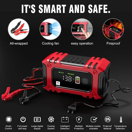 Miniatura 4 de Cargador de batería de automóvil, cargador inteligente de batería de 12 V 8 A, mantenimiento de batería de 12 V, desulfurizador con compensación