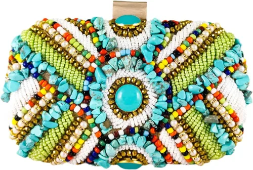 Vintage colorido piedras mujeres rebordeado bolso de embrague de noche bolsos de boda monederos