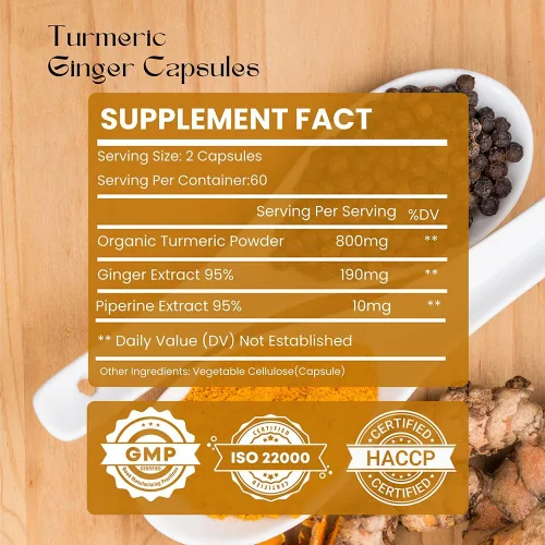 Miniatura 2 de Cúrcuma jengibre con pimienta negra y jengibre 1000 mg 120 cápsulas Suplemento de cúrcuma y jengibre con 95% de curcuminoides Suplemento extra
