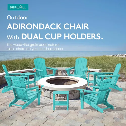 Miniatura 9 de SERWALL - Silla Adirondack con portavasos - Sillas Adirondack de composite HDPE para exteriores, uso para todo tipo de clima - Aruba Café