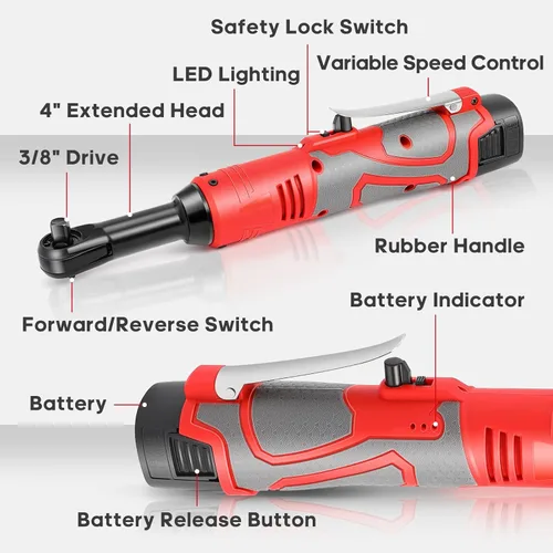 Miniatura 7 de FAHKNS Llave de trinquete inalámbrica extendida de 18 V, juego de llaves eléctricas 3/8 de 45 ft-lbs (60 N.m) 400 RPM de potencia, 2