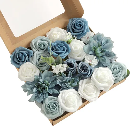 Miniatura 12 de Juego de flores artificiales, flores falsas para bricolaje, centros de mesa para bebé, ramo de novia, ramo de boda, arreglos de flores, velas
