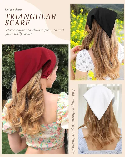 Miniatura 5 de HAIMEIKANG Diademas florales para mujer, bandanas bohemias para el cabello, bufanda, pañuelo triangular, bandas para el cabello de color sólido