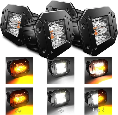 Cápsulas LED de montaje empotrado de 5 pulgadas, 6 modos, luz estroboscópica ámbar/blanca, luces antiniebla para todo terreno, luz de reversa,