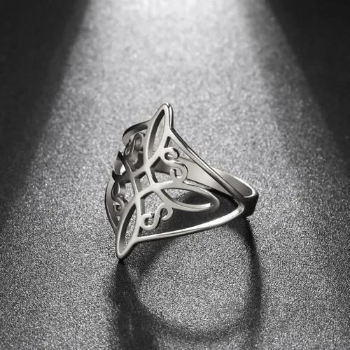 Miniatura 9 de TEAMER Anillo de nudo de bruja, de acero inoxidable, anillo de amuleto celta geométrico, anillo de nudo celta, joyería vintage para mujer