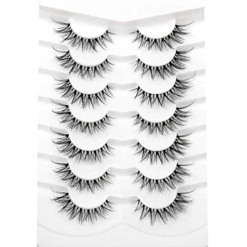Miniatura 103 de Medias pestañas postizas con banda transparente, finas, estilo ojo de gato, naturales, cortas, pequeñas, acento 3/4, de visón sintético, tiras