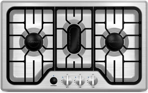 Furrion 7500BTU RV Chef Collection Cocina de gas con 3 quemadores de gas; encendido por pulso y rejilla de hierro fundido (acero inoxidable) -