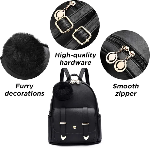 Miniatura 4 de I IHAYNER Mochila de moda para niñas, mini mochila para mujeres, adolescentes y niñas, monederos de piel sintética con pompón, bolsa de hombro