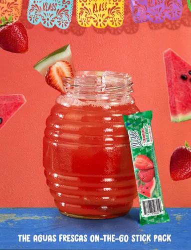 Miniatura 5 de Klass Aguas Frescas Mezcla de bebida en polvo 44 sobres de polvo sin azúcar Sabores - Pepino, limonada de lima, piña, mandarina, fresa, sandía