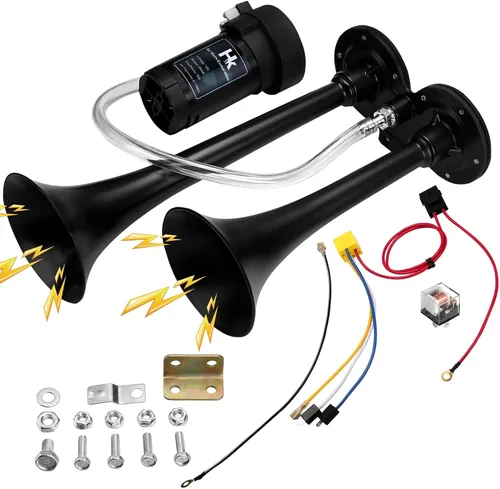 Miniatura 10 de HK Kit de bocina de aire de 12 V y 150 db para camión, automóvil, bocina de tren súper fuerte para camión, bocinas de aire de trompeta doble