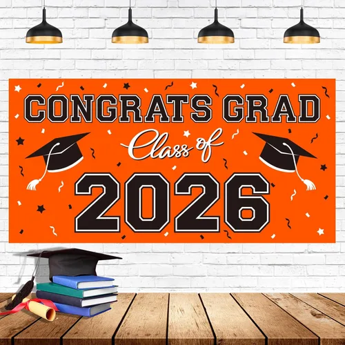 Miniatura 7 de Telón de fondo de plástico para fiesta de graduación 2026, 65 x 32.7 pulgadas, pancarta de felicitaciones graduadas en negro, decoraciones de clase