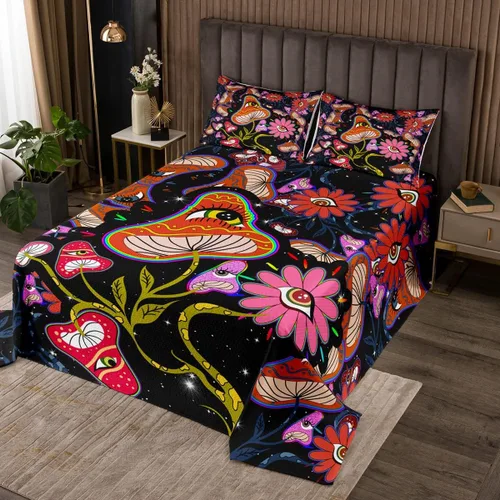 Miniatura 41 de Erosebridal Juego de colcha de teñido anudado arcoíris, juego de ropa de cama bohemio de calavera de la muerte, juego de ropa de cama tamaño King