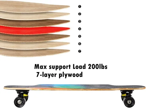 Miniatura 6 de 31" Longboard 7 capas Skateboard Pro Complete Cruiser para crucero, tallado, estilo libre y cuesta abajo con T-Tool
