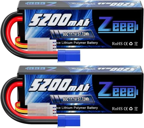 Zeee 3S Lipo Battery 5200mAh 11.1V 80C Estuche rígido RC Lipo con conector EC5 para 1/5 1/8 1/10 RC coche, barco, camión, heli, avión, UAV, dron,