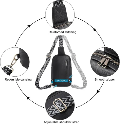 Miniatura 6 de CLUCI Bolso bandolera para mujer, bolso cruzado de cuero para mujer, a la moda, riñonera para hombres y mujeres, mochila grande para el pecho