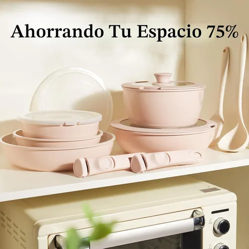 Miniatura 4 de Redchef Juego de sartenes y ollas antiadherentes, juego de utensilios de cocina de cerámica con asas desmontables, 16 piezas, juego de cocina