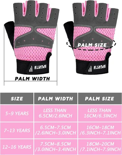 Miniatura 4 de SATINIOR 3 pares de guantes de medio dedo antideslizantes de gel para ciclismo, guantes de gimnasia ajustables para niñas y niños