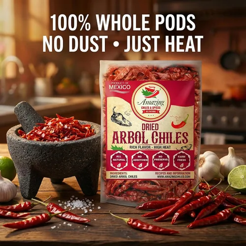Miniatura 7 de Chile De Arbol 4oz - Chiles rojos enteros secos, premium totalmente naturales sin tallo, bolsa resellable. Usar en platos mexicanos, chinos