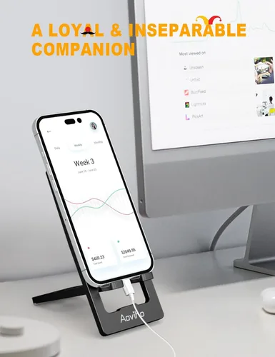 Miniatura 2 de Aoviho Soporte de teléfono para escritorio, soporte de teléfono de aluminio plegable ultrafino, soporte portátil de viaje y oficina para teléfono