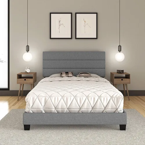 Miniatura 16 de Boyd Sleep Napoli - Marco de cama plataforma de cuero vegano gris tamaño King totalmente tapizado con cabecero ajustable - Se requiere somier