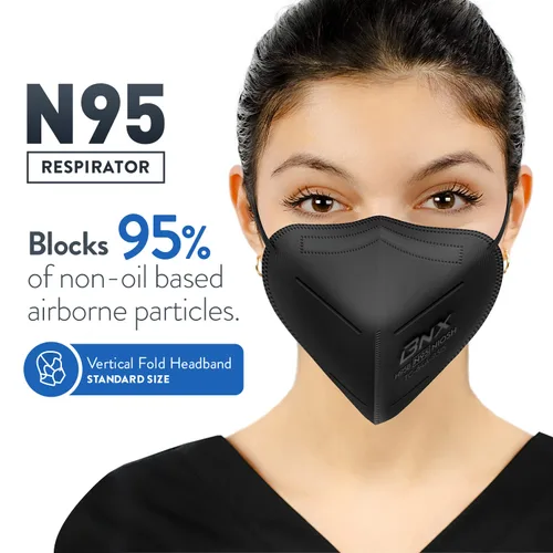 Miniatura 2 de AccuMed BNX N95 Máscara Negra FABRICADA EN EE.UU. Respirador de Partículas Máscara Facial Protectora (Paquete de 10, Número de Aprobación Negro