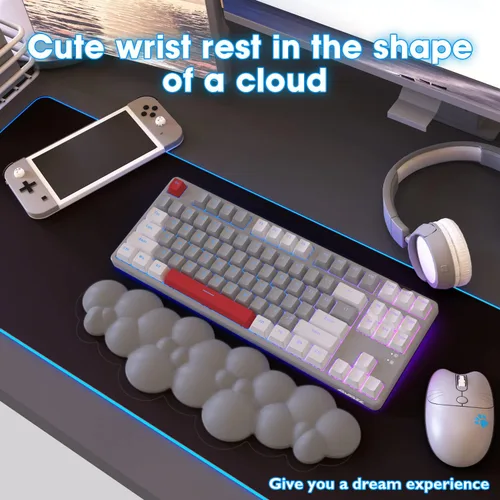 Miniatura 3 de Reposamuñecas para teclado, espuma viscoelástica de alta densidad de poliuretano con base antideslizante para aliviar el dolor de escritura, Gris
