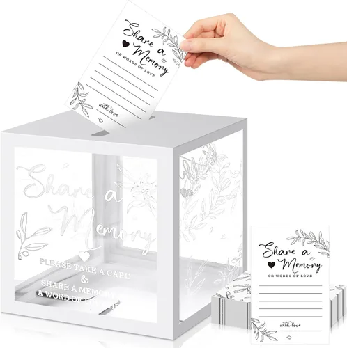 Miniatura 13 de Pajean - 50 tarjetas de memoria para celebrar la vida, caja de tarjetas con ventanas transparentes, caja de memoria para funeral, boda, cumpleaños